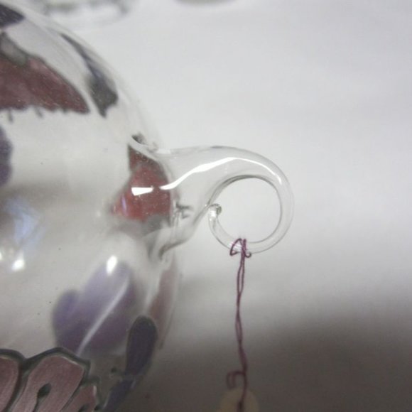 HAND PAINTED CLEAR BLOW GLASS ORNAMENTS W/FLORAL MOTIF EACH UNIQUE, SET OF 4 - Picture 12 of 12